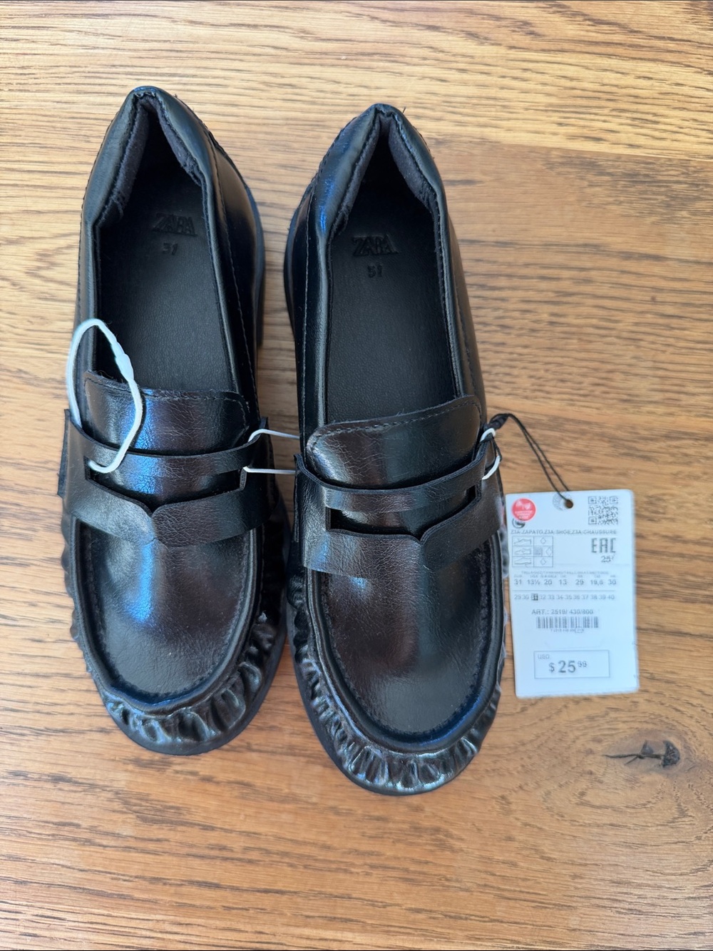 Zara Black Shiny Leather Penny Loafers